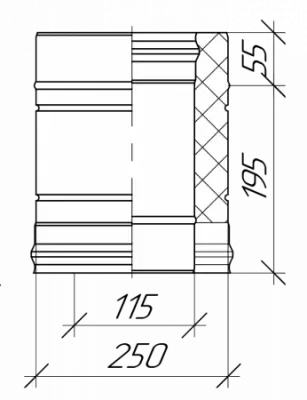Сэндвич-труба К Grill'D L-250, AISI 430 0,8мм/ОС 0,5мм (D150/300), черный